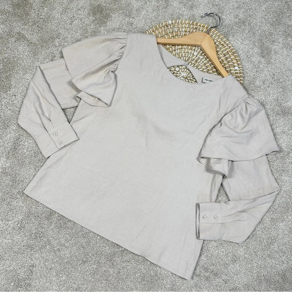 The Odells Ruffle Shoulder Long Sleeve Top Blouse in Beige Cottagecore Size S - Picture 2 of 14